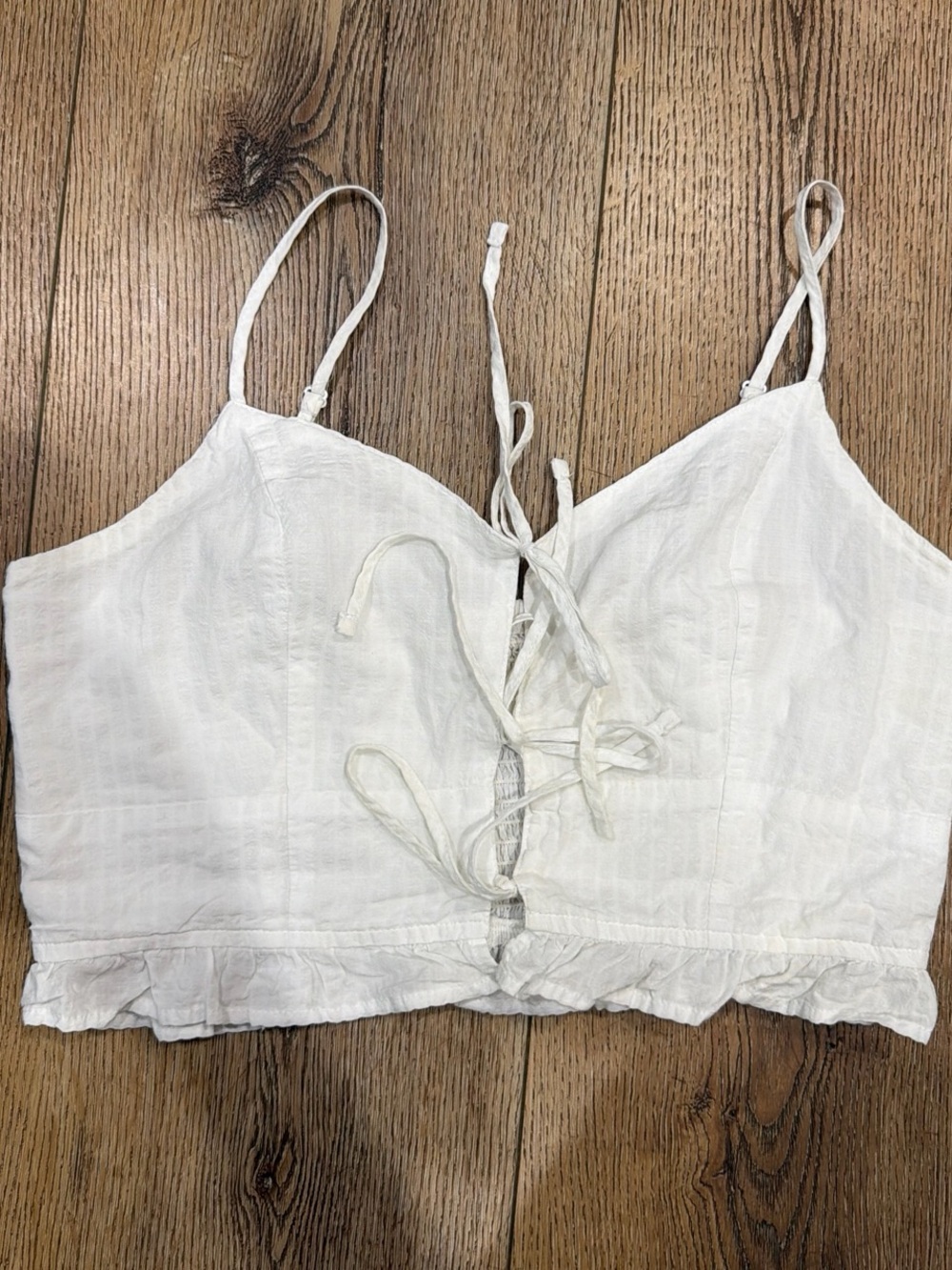 aerie White Lace-Up Cropped Tank Top